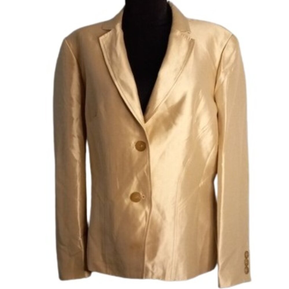 Talbots 14 Pure Silk Blazer Champagne Lined Dressy Shimmers Evening Jacket